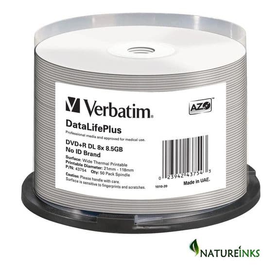 PROMO ! 50 Verbatim DataLife Plus Thermal Printable Dual layer DVD+R 8x DL Blank Discs 8.5GB 43754