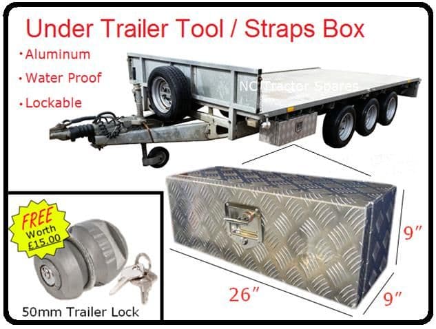 Lockable Aluminium Checker Plate Trailer Toolbox 26" x 9" x 9" KIT