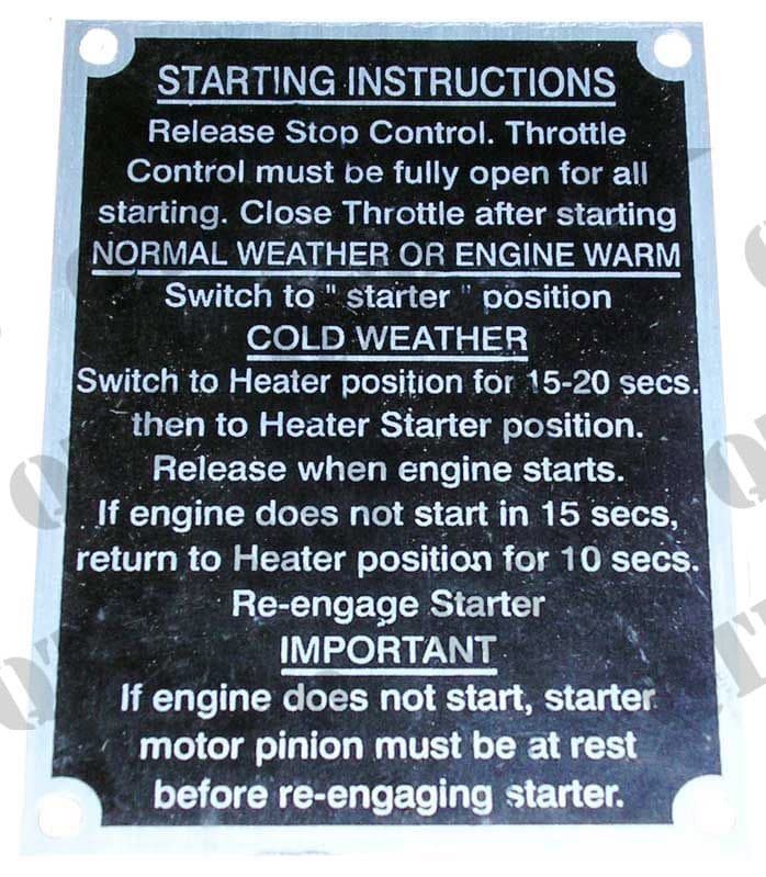 Tractor Badge Starting Instructions 100 s