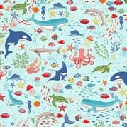 9284 - Deep Blue Sea - Makower UK - Dark Blue Sea Creatures - 137_B2 - Cotton Fabric