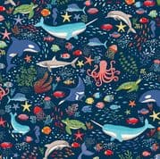 9285 - Deep Blue Sea - Makower UK - Dark Blue Sea Creatures - 137_B8 - Cotton Fabric