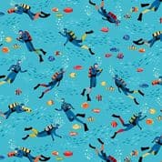 9286 - Deep Blue Sea - Makower UK - Light Blue Divers - 138_B2 - Cotton Fabric