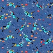 9287 - Deep Blue Sea - Makower UK - Dark Blue Divers - 138_B8 - Cotton Fabric