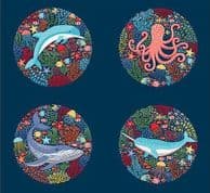 9301 - Deep Blue Sea - Makower UK - Ocean Panel Blue - 145_B - Cotton Fabric