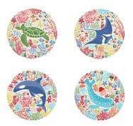 9302 - Deep Blue Sea - Makower UK - Ocean Panel White - 145_W - Cotton Fabric