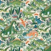 9384 - Prehistoric - Makower UK - Dinosaur Scenic on Cream  - 163_Q - Cotton Fabric