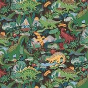 9385 - Prehistoric - Makower UK - Dinosaur Scenic on Dk Brown  - 163_V - Cotton Fabric