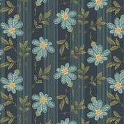 9412 - Farmer's Daughter - Edyta Sitar - Navy Blue Floral Stripe - 10074_B - Cotton Fabric