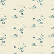 9472 - Ayla - Max & Louise - Turquoise Birds on Cream - 1727_B - Cotton Fabric