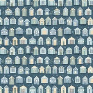 9526 - Driftwood - Beach Huts - Cream on Blue - 174_B - Cotton Fabric
