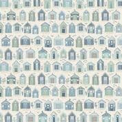 9527 - Driftwood - Beach Huts - Blue on Cream - 174_Q1 - Cotton Fabric