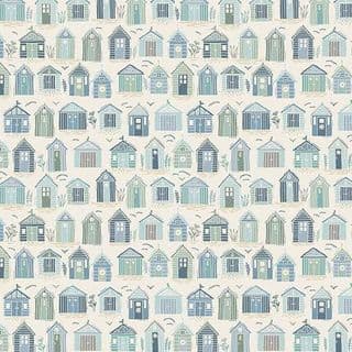 9527 - Driftwood - Beach Huts - Blue on Cream - 174_Q1 - Cotton Fabric
