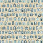 9528 - Driftwood - Beach Huts - Blue on Beige - 174_Q5 - Cotton Fabric