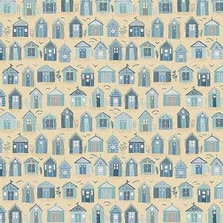9528 - Driftwood - Beach Huts - Blue on Beige - 174_Q5 - Cotton Fabric