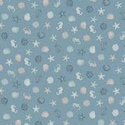 9529 - Driftwood - Sea Life - Beige Shells Starfish Seahorse on Blue - 175_B - Cotton Fabric