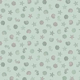 9530 - Driftwood - Sea Life - Beige Shells Starfish Seahorse on Sea Green - 175_G - Cotton Fabric
