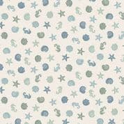 9531 - Driftwood - Sea Life - Blue Shells Starfish Seahorse on Cream - 175_Q - Cotton Fabric