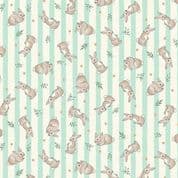 9556 - Little Ones - Bunnies - Rabbits and Hearts on Teal and Cream Stripe - 191_T - Cotton Fabric