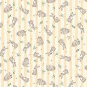 9557 - Little Ones - Bunnies - Rabbits and Hearts on Yellow and Cream Stripe - 191_Y - Cotton Fabric