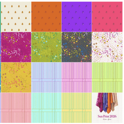 9620 - Sun Print 2026 - Ledger on Tangerine/Peach - Makower UK - 10049_O - Cotton Fabric