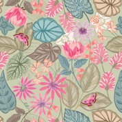 9626 - Botanical Oasis - Botanical Flora on Soft Sage - Lewis & Irene - A982B - Cotton Fabric