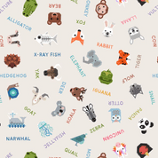 9644 - Animal Alphabet - Animal Names on Cream - Lewis & Irene - A971A - Cotton Fabric