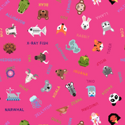 9645 - Animal Alphabet - Animal Names on Pink - Lewis & Irene - A971B - Cotton Fabric