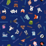9646 - Animal Alphabet - Animal Names on Dark Blue - Lewis & Irene - A971C - Cotton Fabric