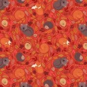 A Winter Nap - 7890 - Sleepy Friends on Spiced Red - Lewis & Irene A564.2 - Cotton Fabric