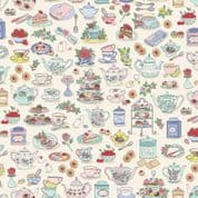 Afternoon Tea - 9133 - Makower UK - Tea Time on Cream - 091_Q - Cotton Fabric