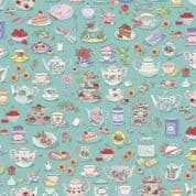Afternoon Tea - 9134 - Makower UK - Tea Time on Teal - 091_T - Cotton Fabric