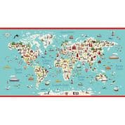 Around the World - 7798 - World Map Panel - Makower UK 2398 - Cotton Fabric