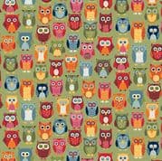 Autumn Days - 8562 - Owls on Green - Makower 2594.G - Cotton Fabric