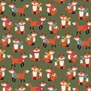 Autumn Days - 8566 - Foxes on Green - Makower 2596.G - Cotton Fabric