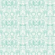 Baby Safari - 8039 - Turquoise Lions Giraffes Elephants on White - Makower UK 2448.T - Cotton Fabric