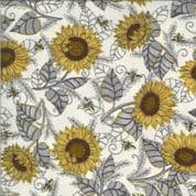 Bee Grateful - 7431 - 19962.11 Deb Strain - Sunflowers on Parchment Cotton Fabric