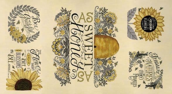 Bee Grateful - 7447 - 19960.11 Deb Strain - Bee Panel on Parchment Cotton Fabric
