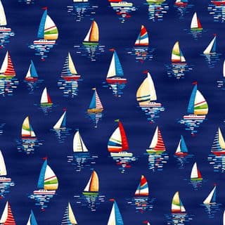 Beside the Sea 7504 - Makower 2340.B8 - Sailboats on Navy Blue Cotton Fabric