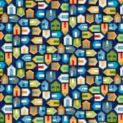Beside the Sea 7511 - Makower 2345.B - Beach Huts on Dark Blue Cotton Fabric