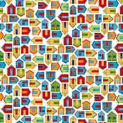 Beside the Sea 7512 - Makower 2345.W - Beach Huts on White Cotton Fabric