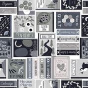 Bookworm - 7924 - Book Covers Grey and Black - Lewis & Irene 548.1 - Cotton Fabric