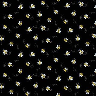 Bumble Bees 7451 - Makower 9715.K - Bumble Bees on Black Cotton Fabric