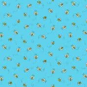 Bumble Bees 7454 - Makower 9715.T - Bumble Bees on Turquoise Blue Cotton Fabric