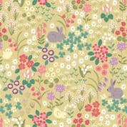 Bunny Hop - 7528 - Lewis & Irene A530.1 - Bunny Chick Floral on Yellow Cotton Fabric
