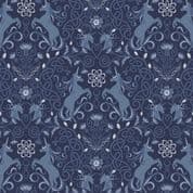 Celtic Faeries - 8477 - Unicorn Dk Blue Silver Metallic - Lewis & Irene A733.2 - Cotton Fabric