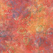 Color Daze Batiks - 4477 - Green and Blue Leaf Print Batik on Red - 42240 15 - Cotton Fabric