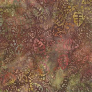 Color Daze Batiks - 4482 - Olive Green, Yellow, Dusky Pink Leaf print Batik - 42240 20