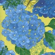 Cottage Bleu - 7707 - Robin Pickens Hydrangeas Butterflies on Yellow - Moda 48690.12 -Cotton Fabric