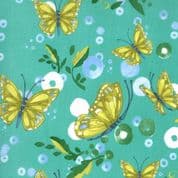 Cottage Bleu - 7710 - Robin Pickens Butterflies on Mid Aqua Green - Moda 48691.14 - Cotton Fabric
