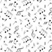 CW-A022 - Black and Grey Music Notes on White - Cotton Fabric